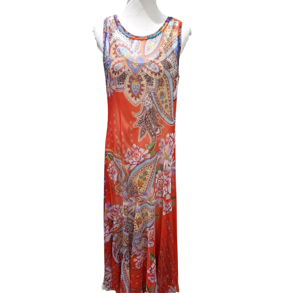 Johnny Was Paisley Mesh Dress Orange - Picture 2 of 9
